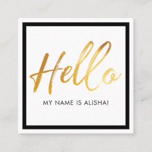 Carte De Visite Carré Bonjour Introduction Gold Brush Script & Black Fra
