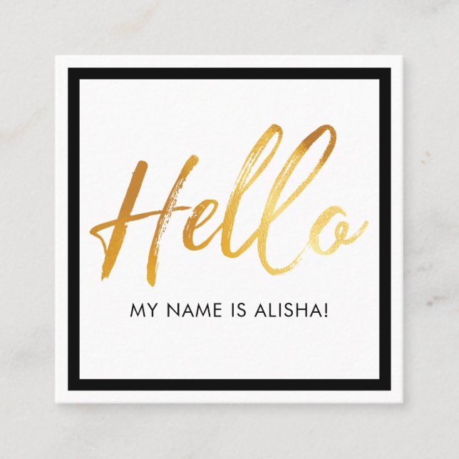 Carte De Visite Carré Bonjour Introduction Gold Brush Script & Black Fra (Devant)