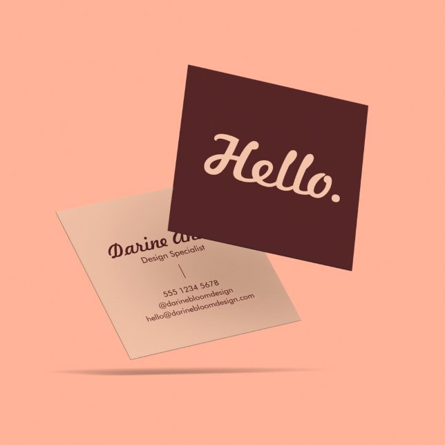 Carte De Visite Carré Bonjour Salut Rouge & Rose Décontracté Typographie (Créateur téléchargé)