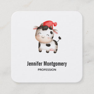 Carte De Visite Carré Bonne vache avec un Casquette rouge