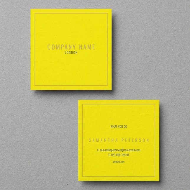 Carte De Visite Carré Bordure dorée fine néon jaune (Thin gold border neon yellow square business card.)