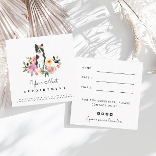 Carte De Visite Carré Bordure florale Collie Chien Rendez-vous rappel mi
