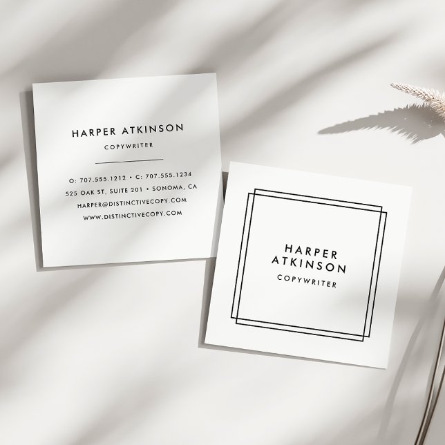Carte De Visite Carré Bordure moderne en noir et blanc (Créateur téléchargé)
