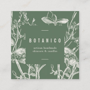 Carte De Visite Carré Botanique Sage Vert Floral Simple Classic Carré