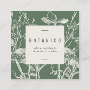 Carte De Visite Carré Botanique Sage Vert Floral Simple Classic Carré S