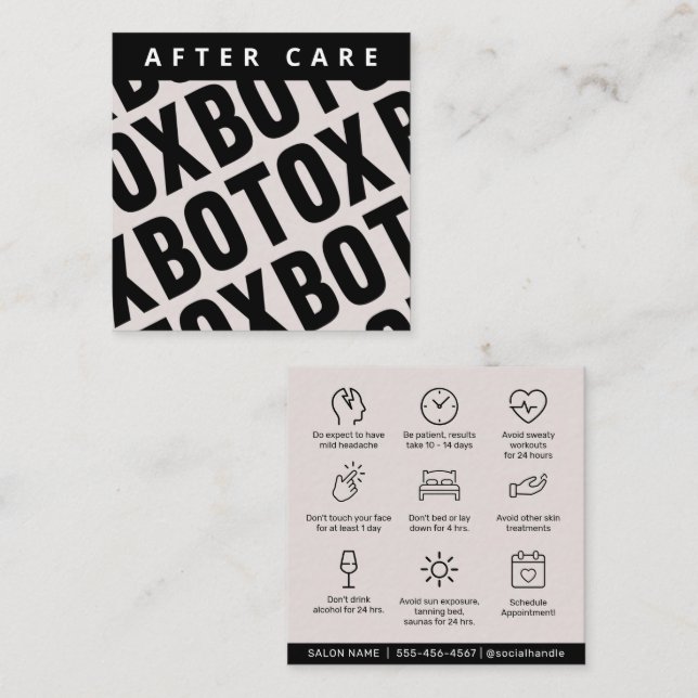 Carte De Visite Carré Botox Lip Filler instructions Editable Aftercare (Devant / Derrière)