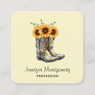 Carte De Visite Carré Bottes rustiques Cowboy avec tournesol