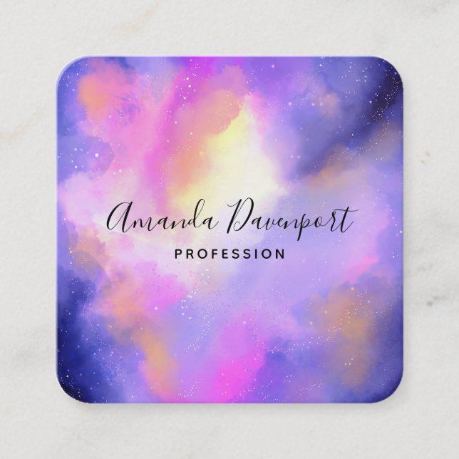 Carte De Visite Carré Boucles d'aquarelle violet de l'espace extra-atmos (Devant)