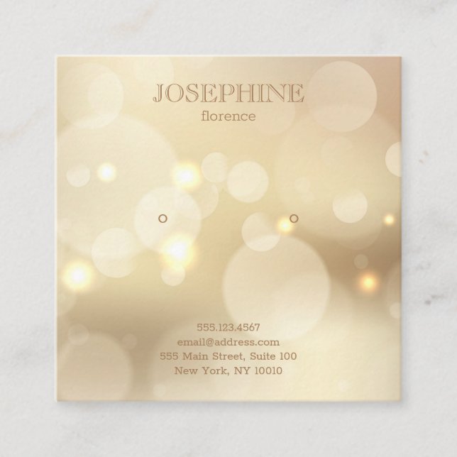 Carte De Visite Carré Boucles D'Oreille Glamour Gold Bokeh (Devant)