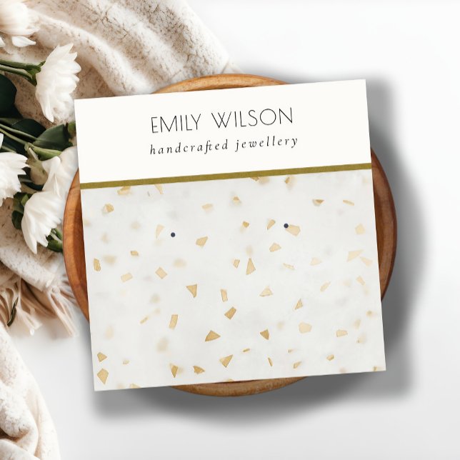 Carte De Visite Carré Boucles d'oreilles en marbre en or d'ivoire chic T (Créateur téléchargé)