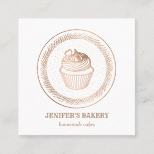 Carte De Visite Carré Bouilloire rose moderne en feuille d'or cupcake