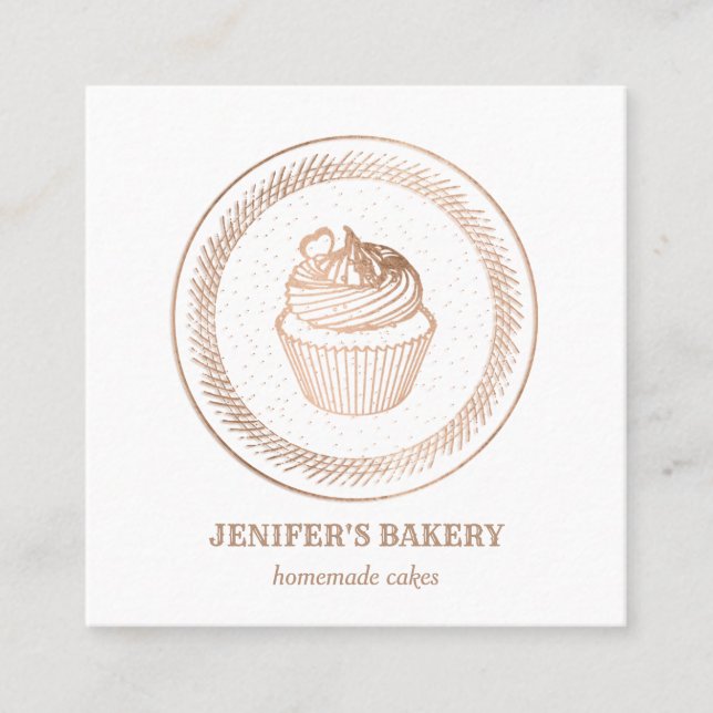 Carte De Visite Carré Bouilloire rose moderne en feuille d'or cupcake (Devant)