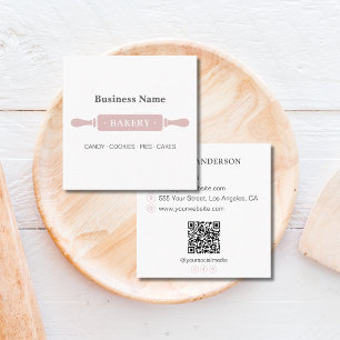 Carte De Visite Carré Boulangerie à rouleaux minimaliste rose blanc