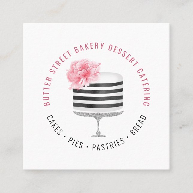 Carte De Visite Carré Boulangerie Baker pâtisserie Chef Aquarelle Floral (Devant)