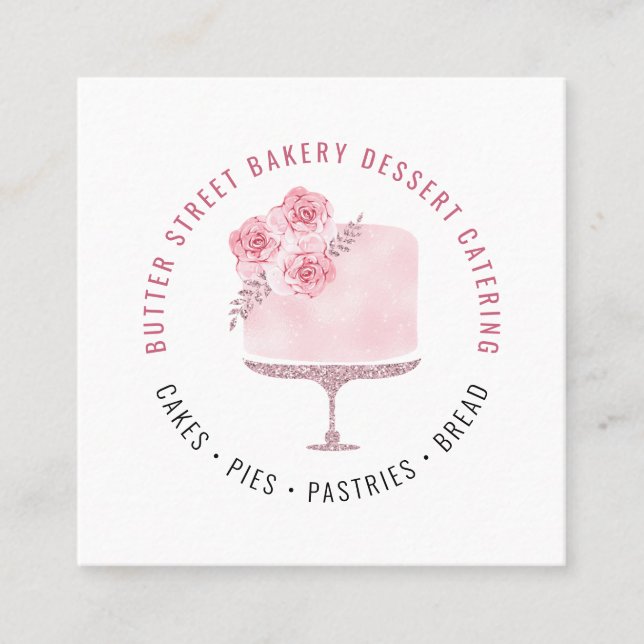 Carte De Visite Carré Boulangerie Baker pâtisserie Chef Aquarelle Floral (Devant)
