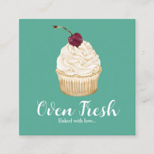 Carte De Visite Carré Boulangerie de cupcake blanc vert
