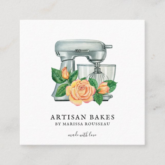 Carte De Visite Carré Boulangerie de mélange d'aquarelle florale Baker (Devant)