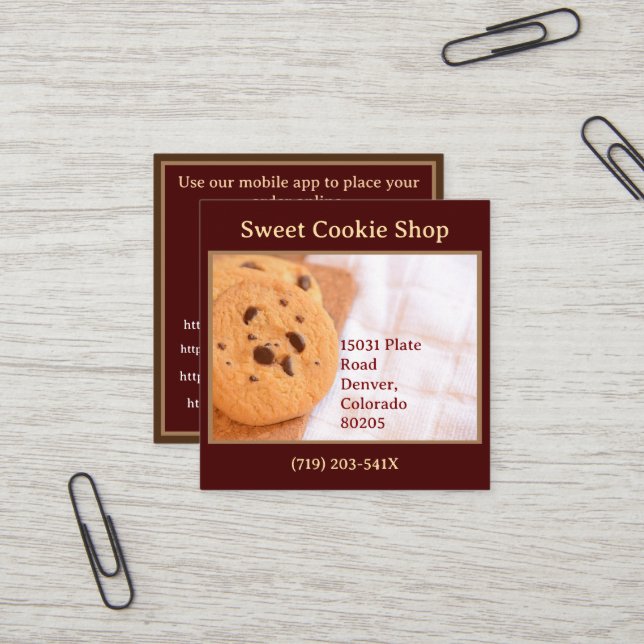 Carte De Visite Carré Boulangerie Magasin Baker Cookie (Devant/Arrière en situation)