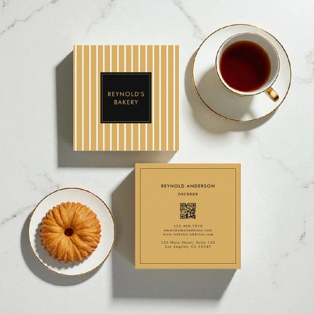 Carte De Visite Carré Boulangerie minimaliste Brown et blanche QR Code (Créateur téléchargé)