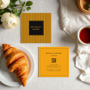 Carte De Visite Carré Boulangerie minimaliste de code QR noir et jaune