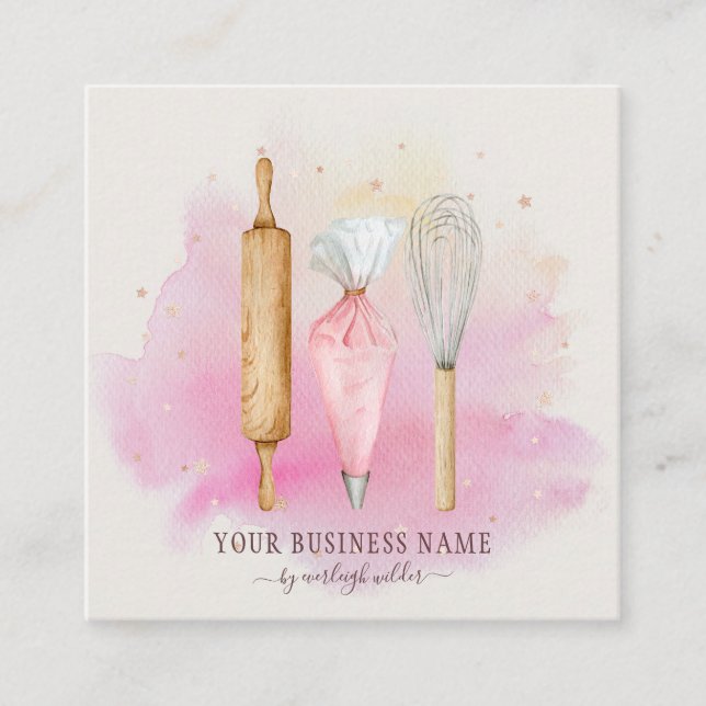 Carte De Visite Carré Boulangerie Pâtisserie Chef boulanger Ustensiles r (Devant)