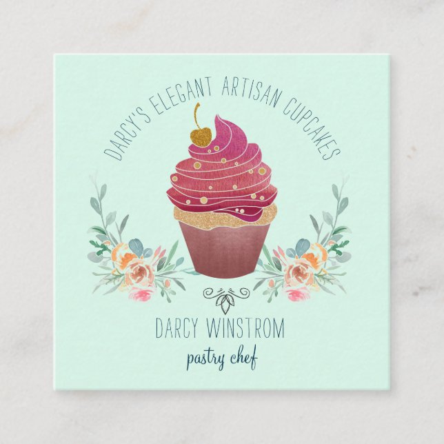 Carte De Visite Carré Boulangerie pâtisserie Chef Élégant Cupcake Baker  (Devant)