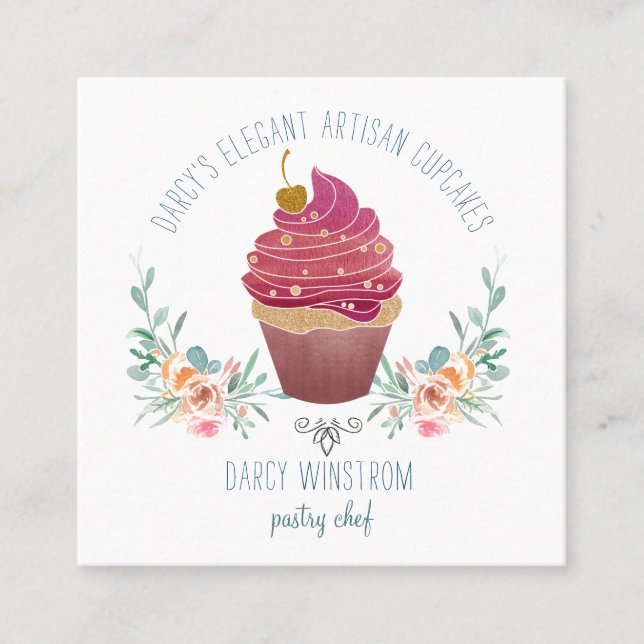 Carte De Visite Carré boulangerie pâtisserie Chef Élégant Cupcake Baker (Devant)