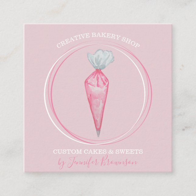 Carte De Visite Carré Boulangerie Pâtisserie Chef élégant logo (Devant)