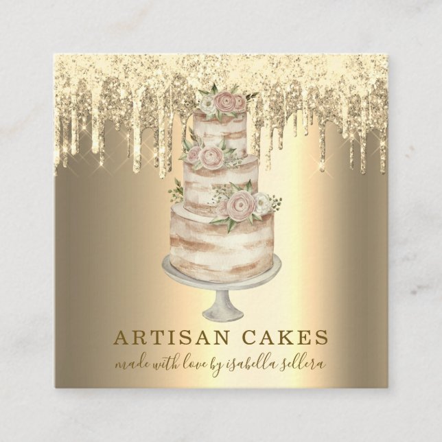 Carte De Visite Carré Boulangerie Pâtisserie Chef Parties scintillant Dr (Devant)