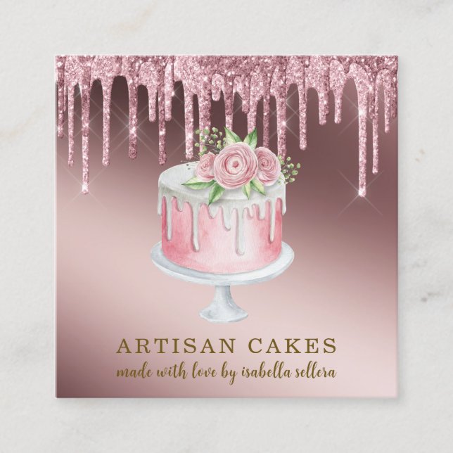 Carte De Visite Carré Boulangerie Pâtisserie Chef Rose Gold Parties scin (Devant)
