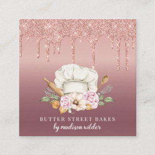 Carte De Visite Carré Boulangerie Pâtisserie Chef Rose Gold Parties scin
