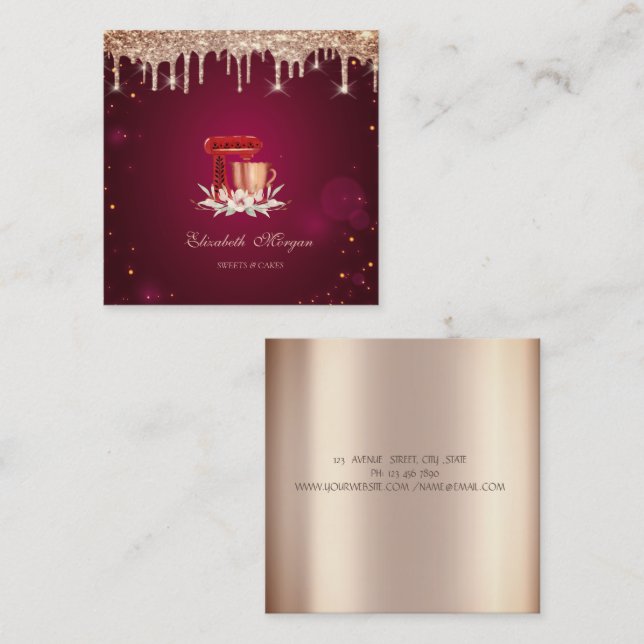 Carte De Visite Carré Boulangerie Rose Red Mixer Gold Drives (Devant / Derrière)