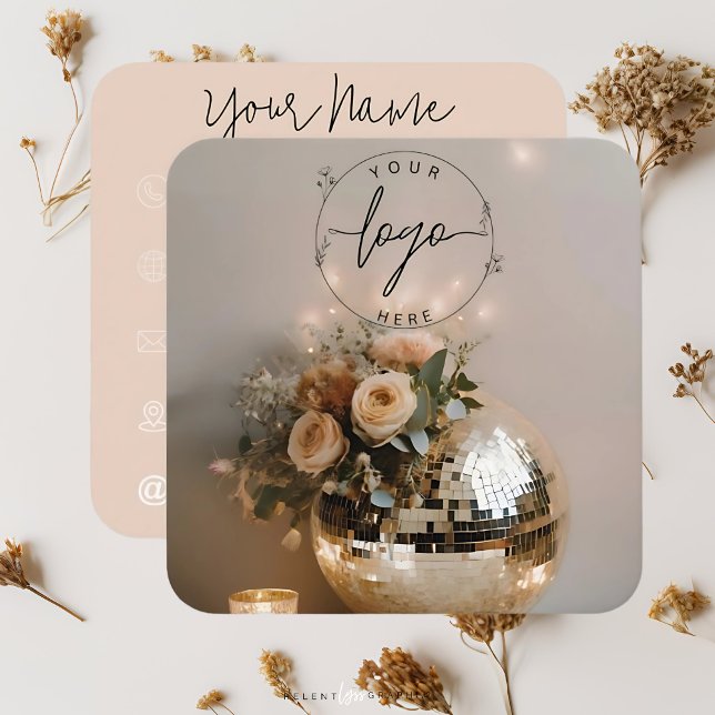 Carte De Visite Carré Boule Disco | Boho Florals | Esthétique (Créateur téléchargé)
