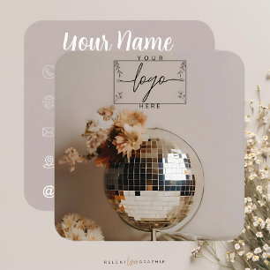Carte De Visite Carré Boule Disco   Fleurs Boho