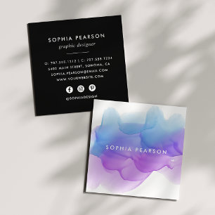 Carte De Visite Carré Boulot d'aquarelle Indigo   Médias sociaux