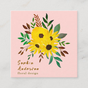 Carte De Visite Carré Bouquet de fleurs de tournesol - rose croustillant