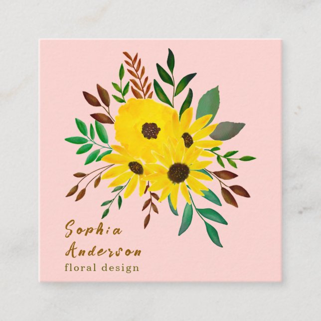 Carte De Visite Carré Bouquet de fleurs de tournesol - rose croustillant (Devant)