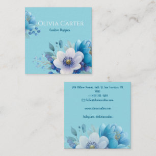 Carte De Visite Carré bouquet fleuri dans un style aquarelle serein.
