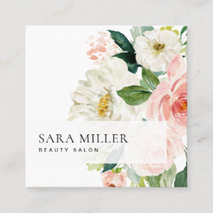 Carte De Visite Carré Bouquet floral rose et blanc