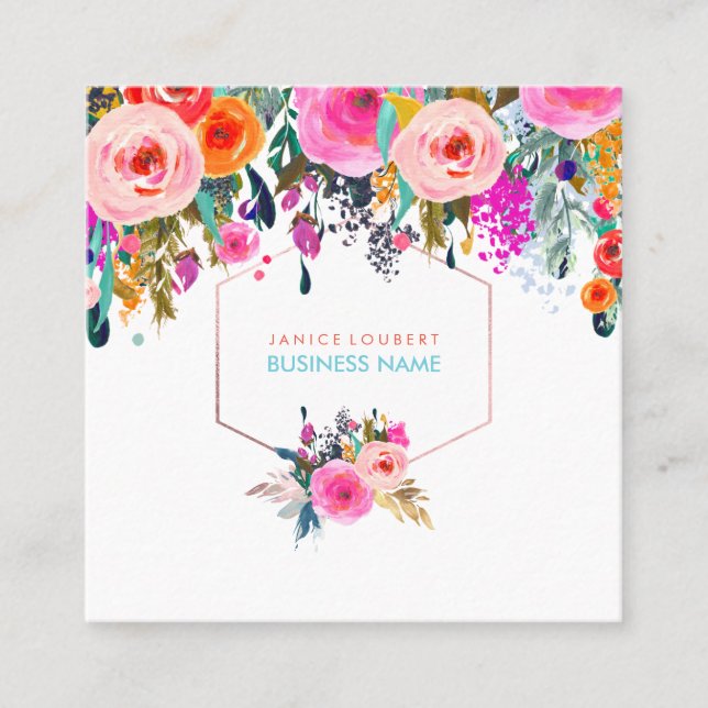 Carte De Visite Carré Bouquet PixDezines Floral Aquarelle/Printemps (Devant)