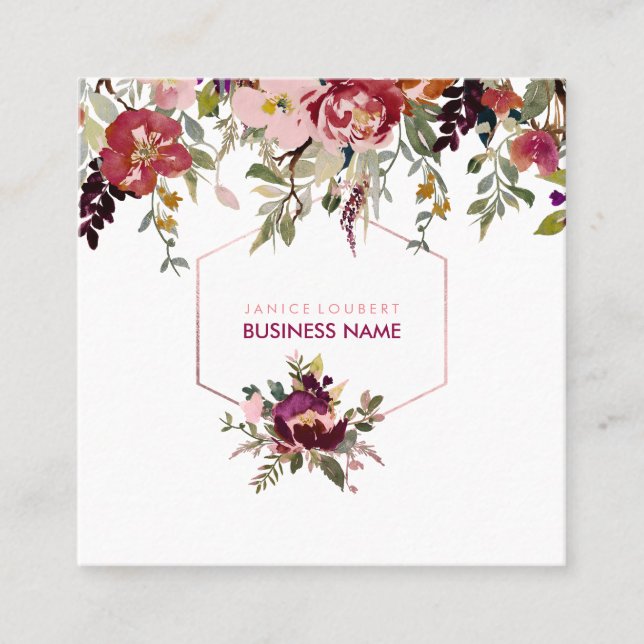 Carte De Visite Carré Bouquet PixDezines Floral Aquarelle/Printemps (Devant)