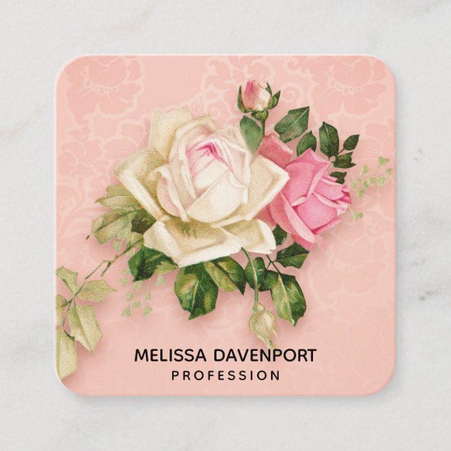 Carte De Visite Carré Bouquet rose et rose blanche (Devant)