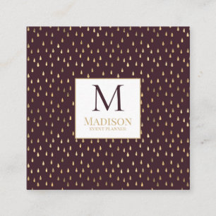 Carte De Visite Carré Bourgogne Gold Raindrop Moderne Monogramme tendanc