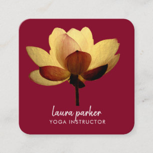 Carte De Visite Carré Bourgogne Lotus Fleur Yoga Instructeur d'aquarelle