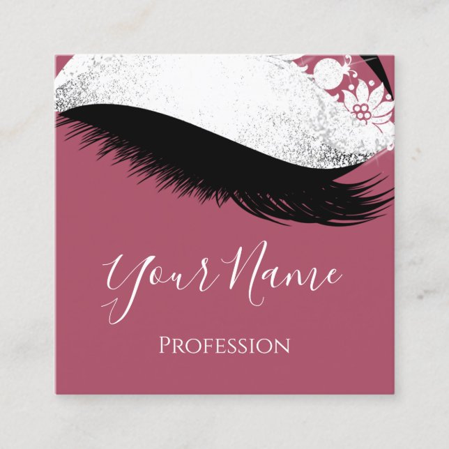 Carte De Visite Carré Boutique Argent. Rose d'extension Lashes gris (Devant)