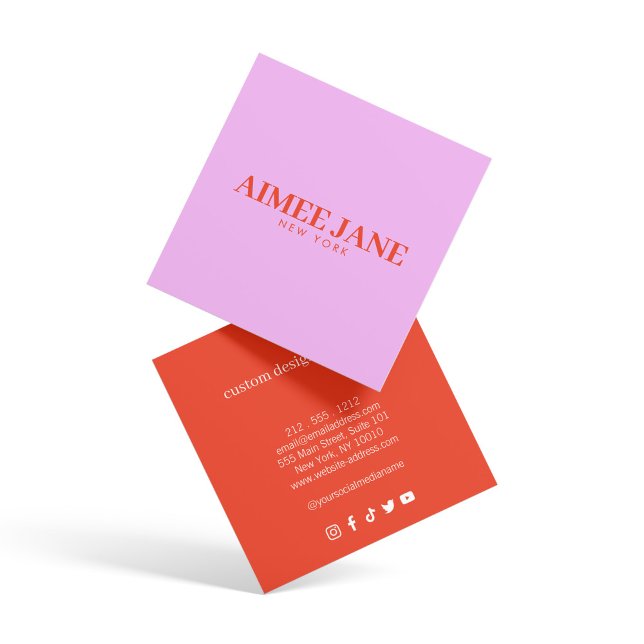 Carte De Visite Carré Boutique De Luxe Gras Minimaliste Rose/Orange (Créateur téléchargé)