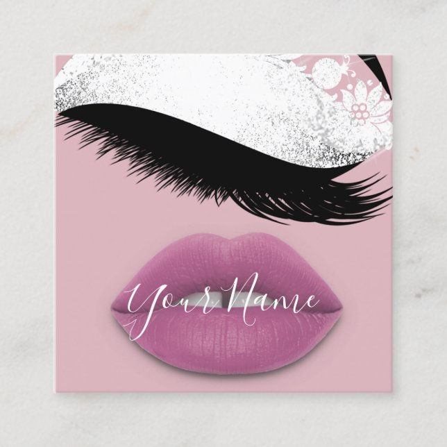 Carte De Visite Carré Boutique de maquillage Blanche Lash Lash QR Code R (Devant)