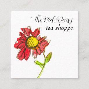 Carte De Visite Carré Boutique de Thé Fleur de Pâquerette Rouge Aquarell