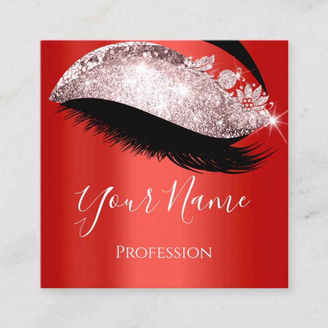 Carte De Visite Carré Boutique Lash Extension Red Ruby Rose (Devant)