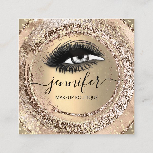 Carte De Visite Carré Boutique Lashes de maquillage Faux Gold Rose QR La (Devant)